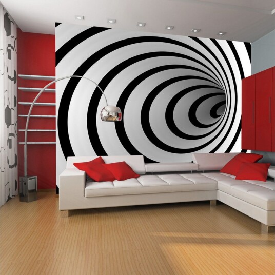 Fototapet Black And White 3D Tunnel 250x193 - Artgeist sp. z o. o.