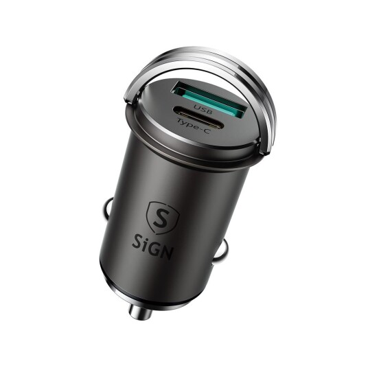 SIGN Mini Car Charger USB & USB-C, PD & Q.C3.0, 5A, 20W - Black