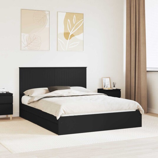 Seng med Oppbevaring Svart 150 x 200 cm Konstruert tre