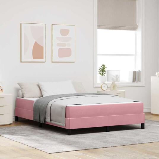 Boksfjær Seng med madrass Rosa 160 x 220 cm stoff