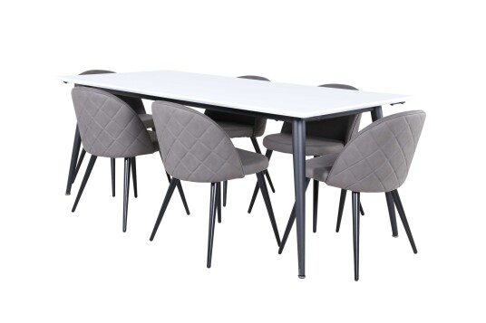 Venture Design Jimmy & Velvet spisegruppe Grå/hvit 6 stoler & bord 195 x 90 cm