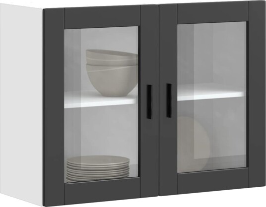 Veggmontert kjøkkenskap med glassdør Porto svart 8721158424341