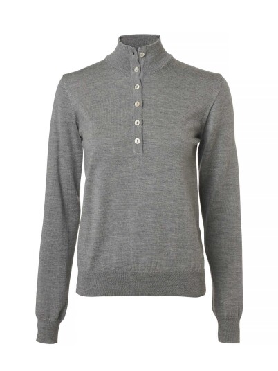 Chevalier Blaise Knappet Merino Pullover Dame 40W Grå Chevalier Blaise Knappet Merino Pullover Dame 40W Grå