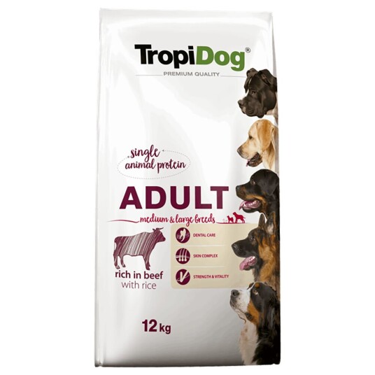 Tropidog Premium Adult Medium/Large Storfekjøtt Og Ris 12 kg Tropidog Premium Adult Medium/Large Storfekjøtt Og Ris 12 kg