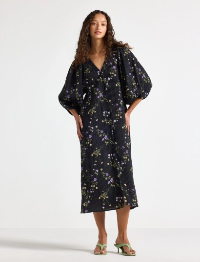 Lindex Long Sleeved Midi Dress   Black   S