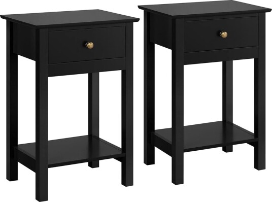 Nattbord 2 stk. med skuff og hylle 40×30×61 cm / sengebord / sidebord med metallramme