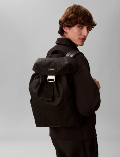 Calvin Klein Embossed Woven Flap Backpack - Black - ONE SIZE Calvin Klein Embossed Woven Flap Backpack - Black - ONE SIZE