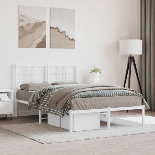 vidaXL Sengeramme i metall med hodegavl hvit 120x200 cm 8721012304079