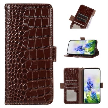 Crocodile Series OnePlus 11 Lommebok-deksel I Lær med RFID Brun