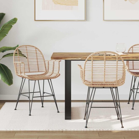 Spisestuestol 2 pcs Naturlig 57 x 54,5 x 85 cm Rattan og Jern Spisestuestol 2 pcs Naturlig 57 x 54,5 x 85 cm Rattan og Jern