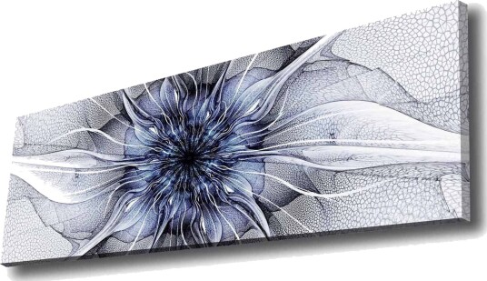Lerretsbilde Abstrakt blomstermotiv med flytende former Blå / Hvit / Svart
