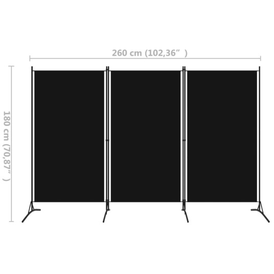 vidaXL Romdeler 3 paneler svart 260x180 cm vidaXL Romdeler 3 paneler svart 260x180 cm