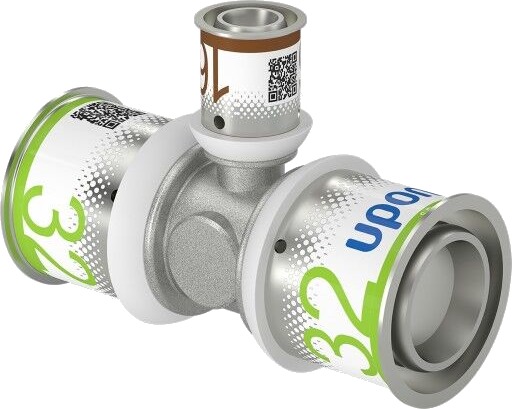 Uponor S-Press T-stykke Redusert 32-16-32 for Gulvvarme og Vannsystemer