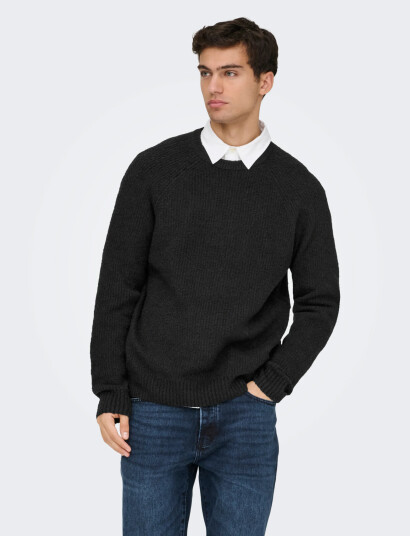 ONLY & SONS Onsdale Life Rlx Ls Raglan Knit - Black - S ONLY & SONS Onsdale Life Rlx Ls Raglan Knit - Black - S