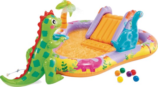 Oppblåsbart barnebasseng vannlekeplass 201x157x69 cm sklie fontene dinosaur INTEX 56139 Oppblåsbart barnebasseng vannlekeplass 201x157x69 cm sklie fontene dinosaur INTEX 56139