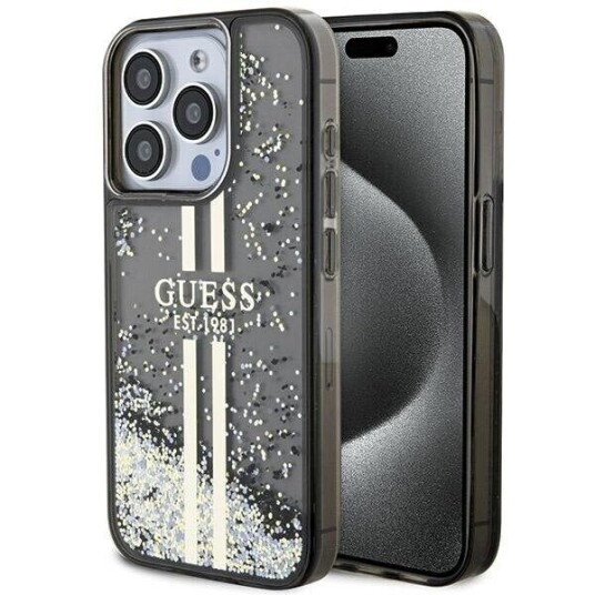 Guess Hardcase til iPhone 15 Pro med Liquid Glitter Gold Stripes - Svart
