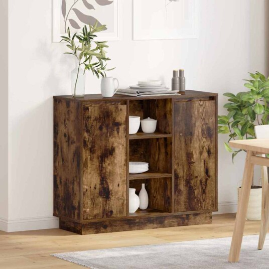  Sideboard med LED Røkt Eik 90x32x75 cm Konstruert Tre