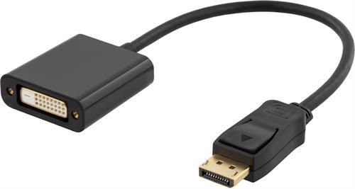 Deltaco DisplayPort M til DVI-D F Dual Link Kabel 0,2m Svart