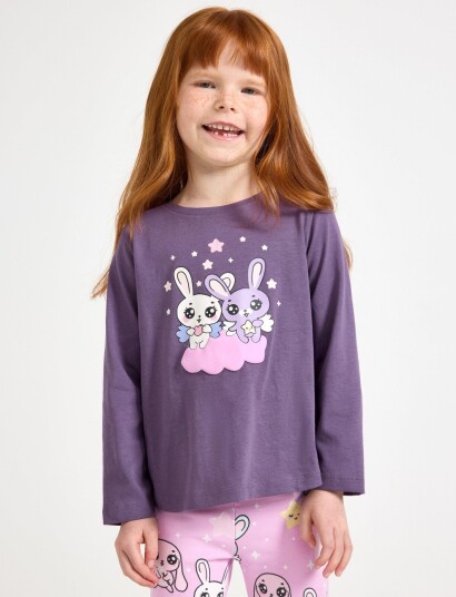 Lindex Long Sleeved Top With Bunnies Purple 92