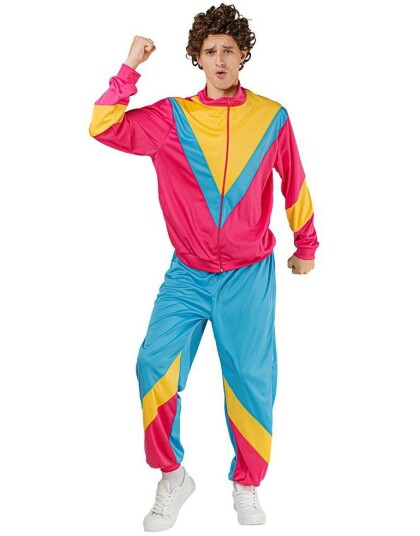 Joker Rosa Blå og Gul 80 talls Grilldress til Mann Onesize