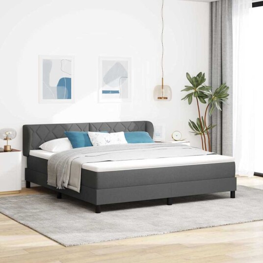 Box Spring Seng med Madrass Mørk Grå 180x200 cm Stoff Box Spring Seng med Madrass Mørk Grå 180x200 cm Stoff
