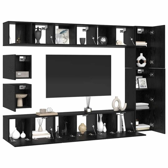 TV benksett Veggmontert 10 pcs Svart eik Konstruert tre TV benksett Veggmontert 10 pcs Svart eik Konstruert tre