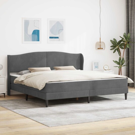 Sengestamme med hodegjerde Mørkegrå 180 x 200 cm Fløyel Sengestamme med hodegjerde Mørkegrå 180 x 200 cm Fløyel