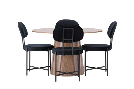 Venture Design Lanzo & Stella spisegruppe Svart/natur 4 stoler & bord 120 cm