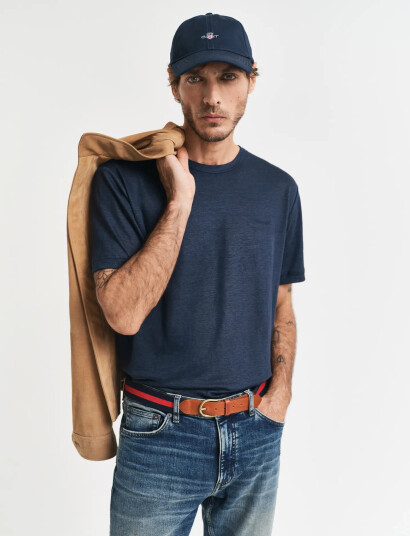 GANT Linen Ss T-Shirt - Navy - XXL