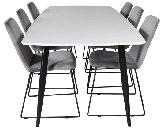 Venture Design Polar & Muce spisegruppe Hvit/grå 6 st stoler & bord 240 x 100 cm