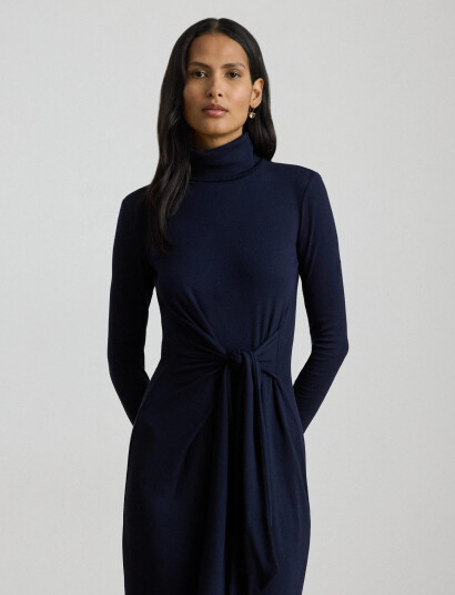 Lauren Ralph Lauren Tie-Front Turtleneck Dress - Navy - XS