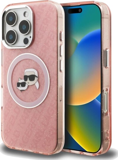 Karl Lagerfeld MagSafe Mobildeksel iML Glitter til iPhone 16 Pro med Karl & Choupette Logo - Rosa