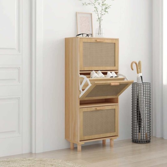 vidaXL Skoskap brun 52x25x115 cm konstruert tre og naturlig rotting