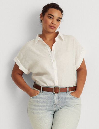 Lauren Women Relaxed Fit Linen Short-Sleeve Shirt - White - 54-56 Lauren Women Relaxed Fit Linen Short-Sleeve Shirt - White - 54-56