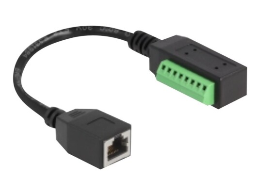 Delock Nettverksadapter 8-Pins Terminalblokk Hann Til Rj-45 Hunn 21.5 Cm Utp Cat 5E Svart