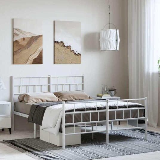 vidaXL Sengeramme i metall med hode- og fotgavl hvit 135x190 cm 8721012189263