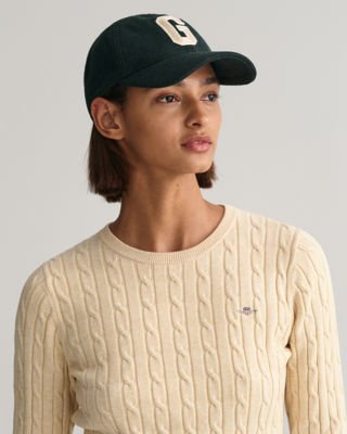 Kabelstrikket bomullsgenser med stretch LINEN S