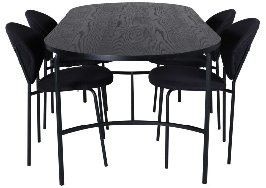 Venture Design Skate & Vault spisegruppe Svart/svart 4 stoler & bord 200 x 90 cm