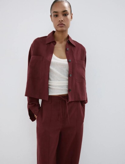 Mango Straight Fit Lyocell Trousers   Burgundy   36
