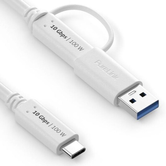 Purelink USB kabel IS2512 USB C/USB A Til USB C 1 m Hvit