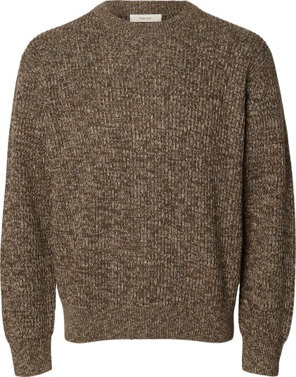 Selected Slmtilum Ls Knit Rlx Crew Neck Noos   Brown   L