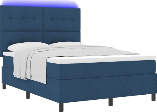 Seng med boksfjedre med madrass & LED blå 160x200 cm stoff