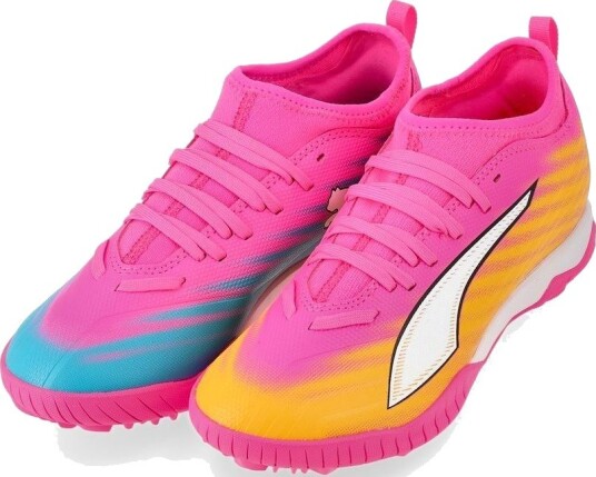 PUMA Ultra 6 Match Mid + TT Showtime   Poison Pink/PUMA White/Solstrøm/Bright Aqua/PUMA Svart Barn   Turf (TF) størrelse 37½