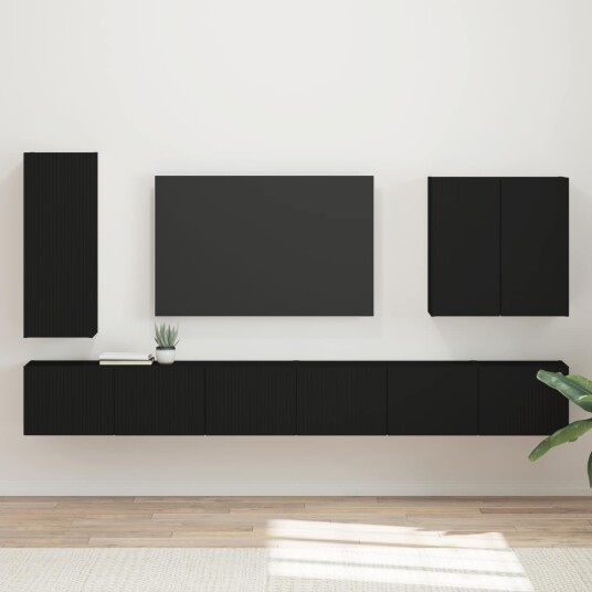 TV vegghyllesett Veggmontert 6 pcs Svart