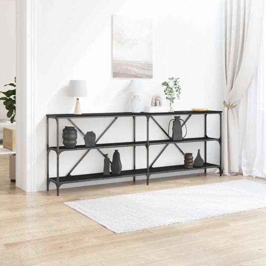 Konsollbord Svart Eik 200x30x75 cm Ingeniørtre og Stål