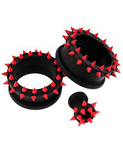 Svart Piercing Tunnel med Røde SpikeStrl 16 mm