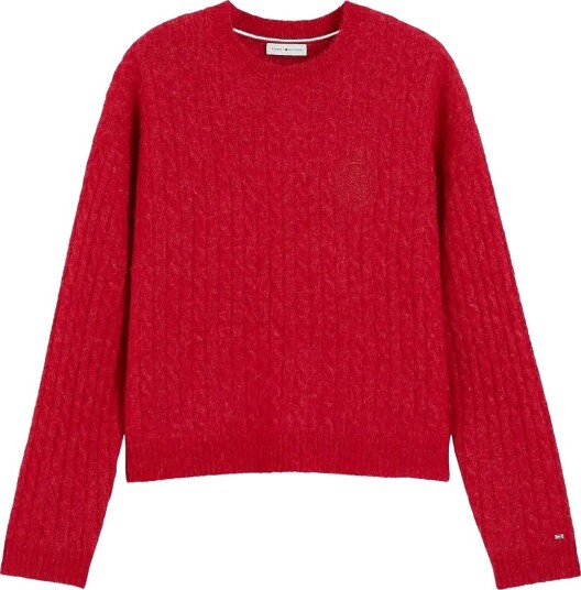 Tommy Hilfiger Gifting Cable Swt Tonal Crest MEDIUM RED S