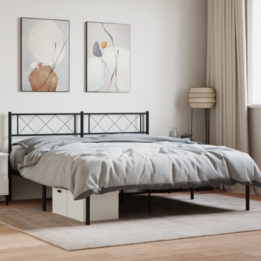vidaXL Sengeramme i metall med hodegavl svart 160x200 cm 8721012190597