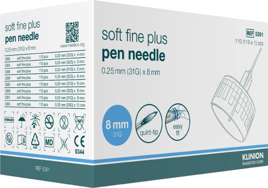Klinion Soft Fine pennekanyler 0,25 mm 31G x 8 mm 110 stk Klinion Soft Fine pennekanyler 0,25 mm 31G x 8 mm 110 stk