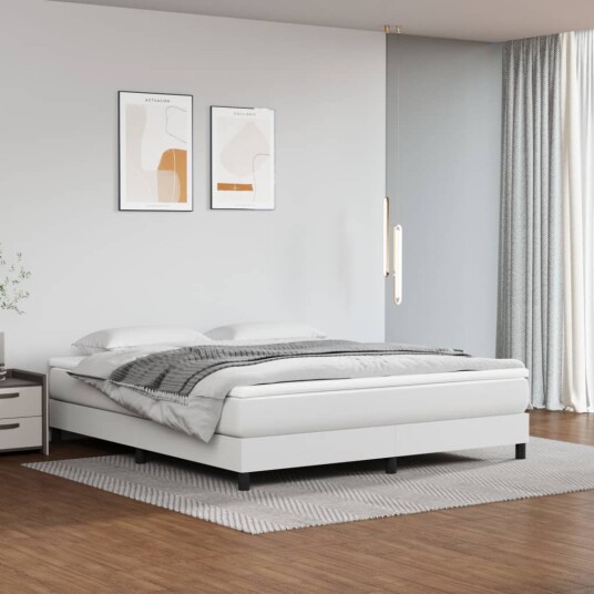 vidaXL Sengeramme boksfjær hvit 180x200 cm 6FT Super King kunstskinn